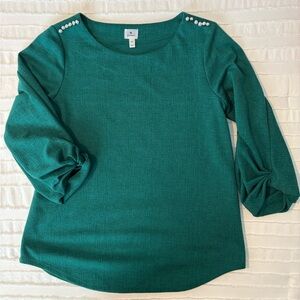 Dressbarn Pearl-Shoulder Green Women's Knit Top